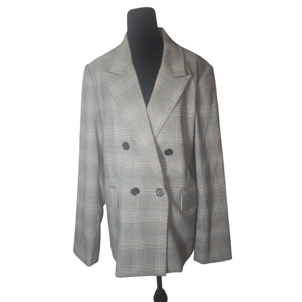 A Loves A Womens XL Gray Glen Plaid Double Breasted Peak Lapel Blazer